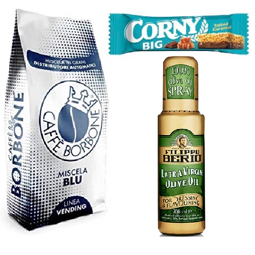 Кофе зерно, оливковое масло и злаковый батончик